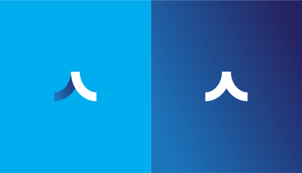 Side-by-side view of Aquina logo on light blue and dark blue backgrounds