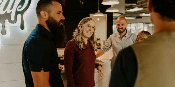 Kate sharing with the team about core values and building a brand