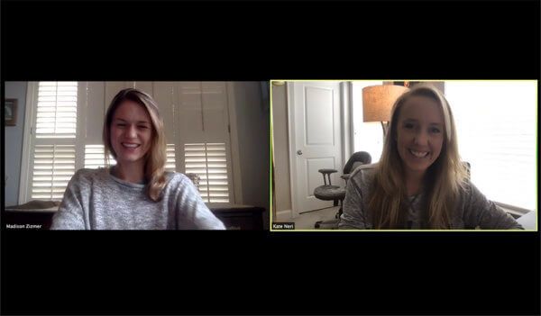 Kate and Madison on a Zoom call talking about hiring virtually