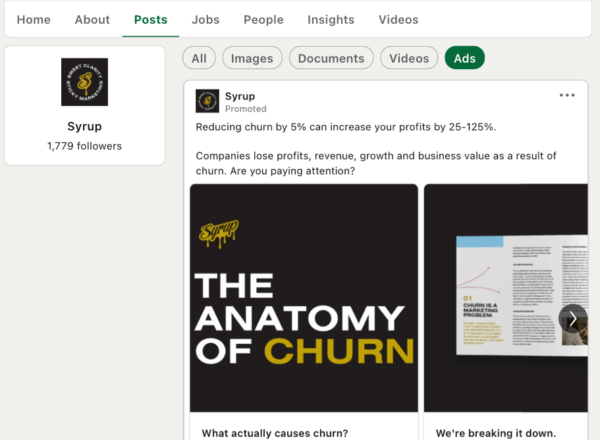 Ways to see your competitor's ads - Syrup LinkedIn example