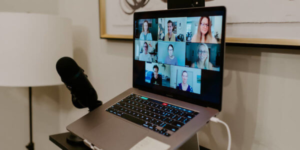 Computer screen showing a Zoom meeting of Syrup team members getting the right people on the bus