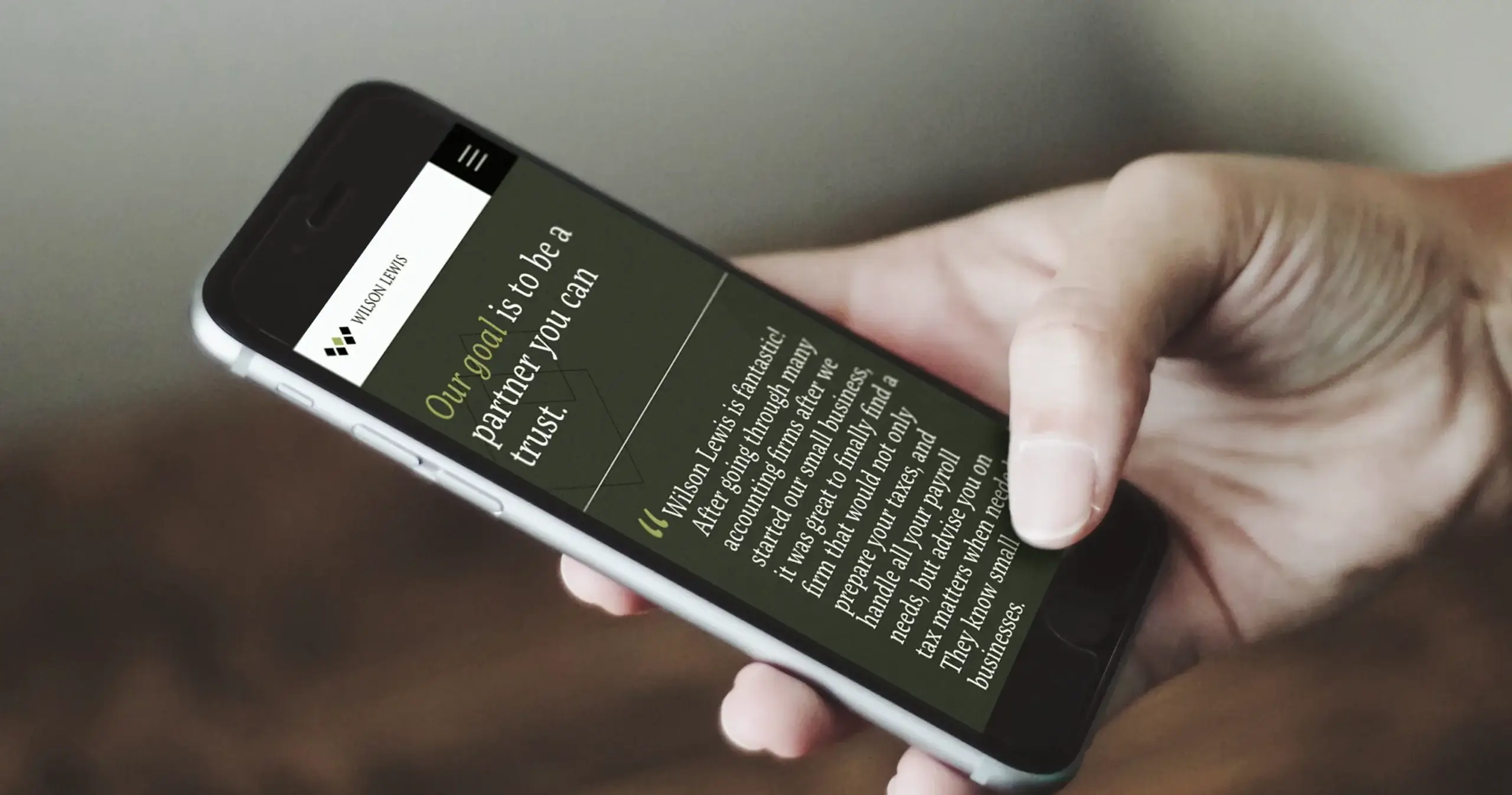 Wilson Lewis website on mobile device
