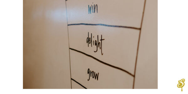 Marketing Funnel showing stages win, delight, and grow