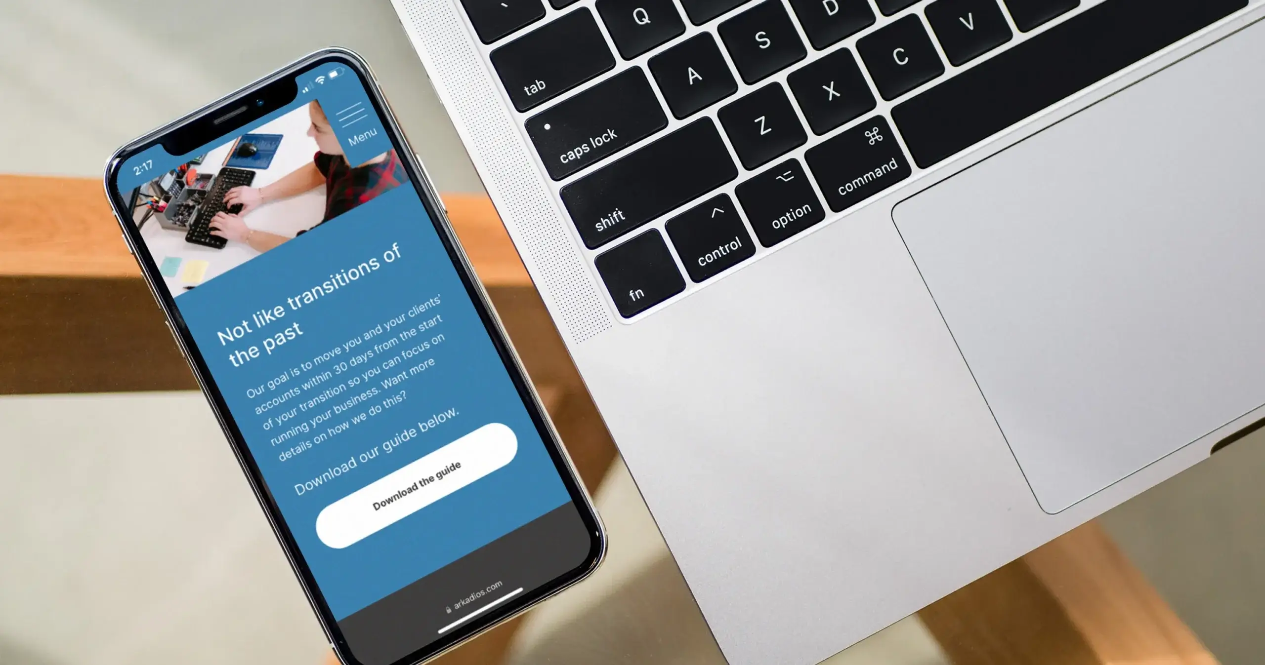 Arkadios website on a mobile device
