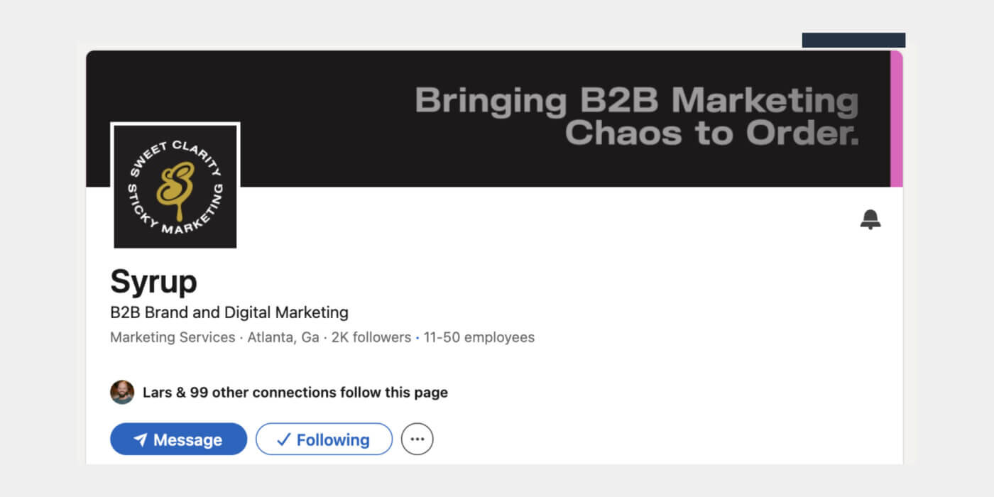 Screenshot of a business LinkedIn profile showing what social media in B2B looks like