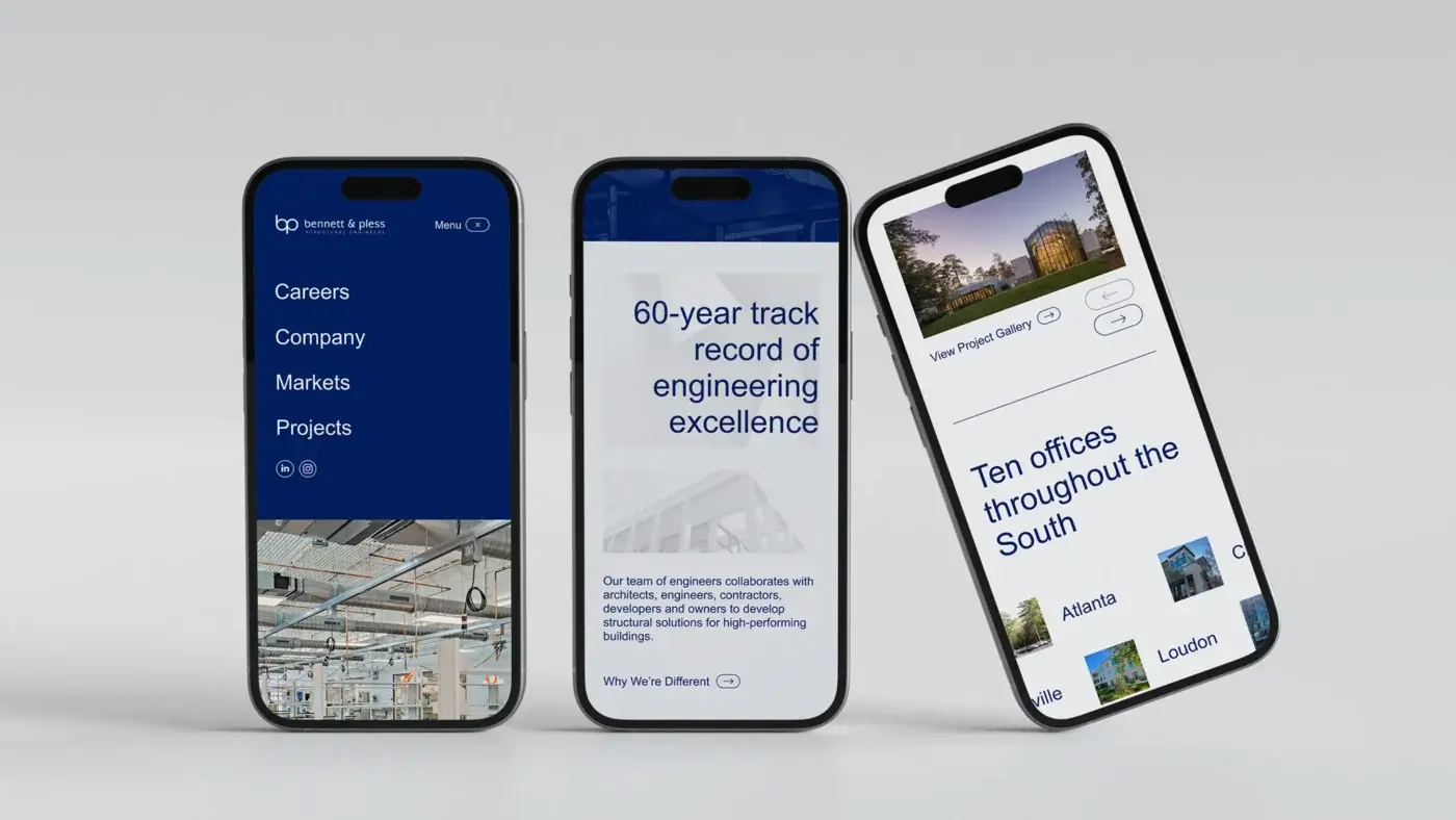 Bennett & Pless Website displayed on mobile devices