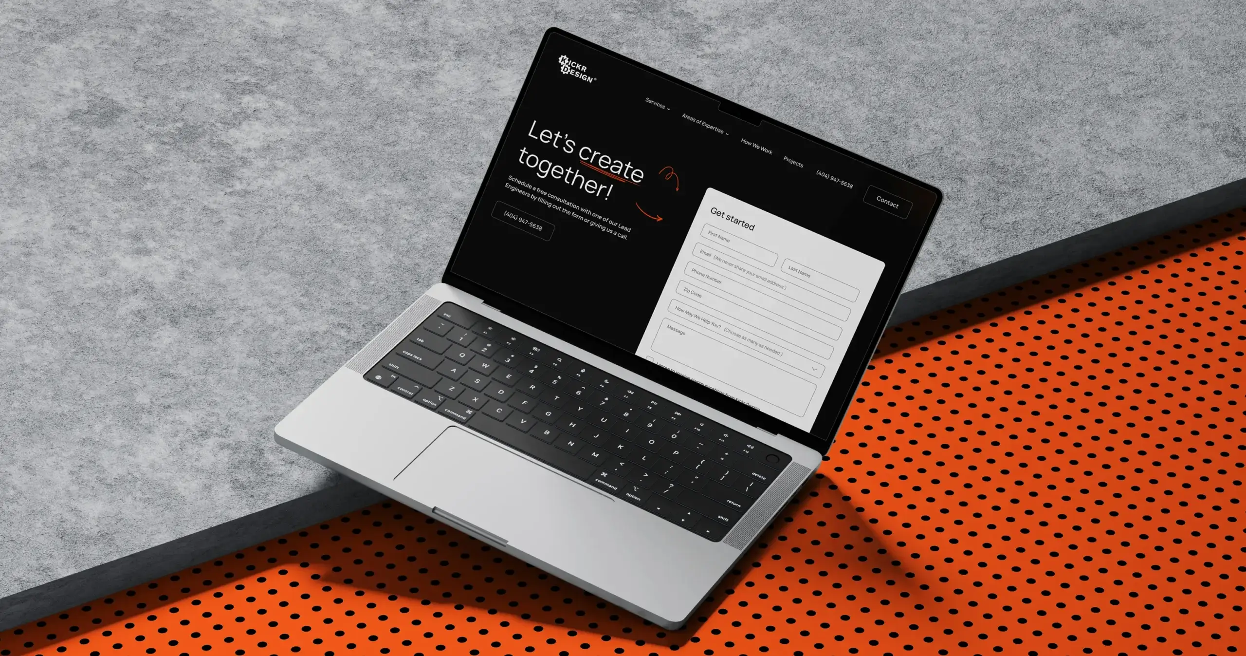 Kickr Design website on a laptop computer